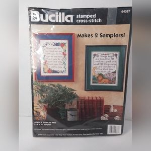 1995 Bucilla Stamped Cross Stitch #64387 Grace's Sampler Pair